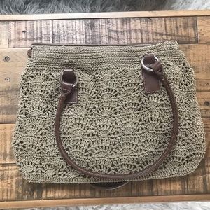Tan Knit and Brown Strap Shoulder Bag